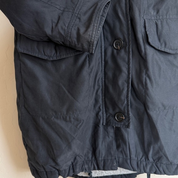 Abercrombie & Fitch Sherpa Lined Long Line Anorak Coat Faux Fur Trim Black Small - Picture 2 of 14